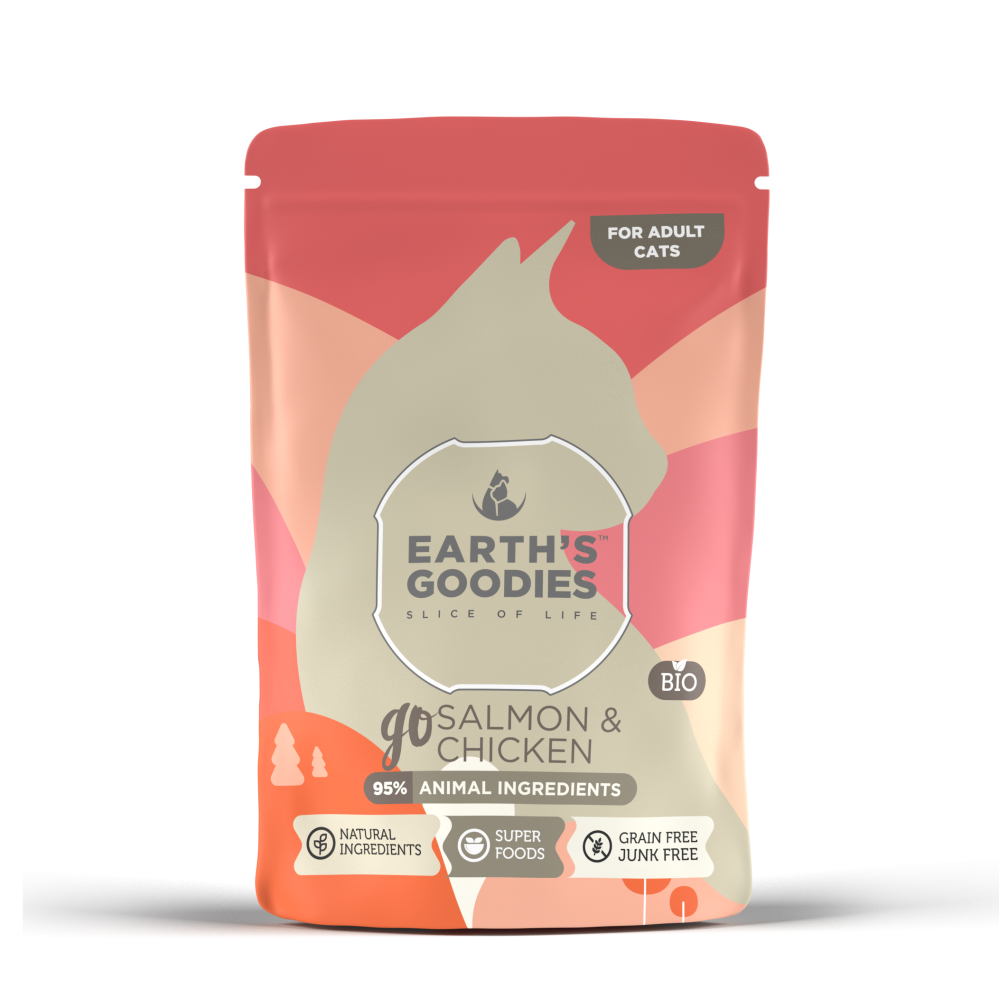 Earth's Goodies Υγρή Τροφή Γάτας Οργανικό Κοτόπουλο - Σολομός και Superfoods 85gr