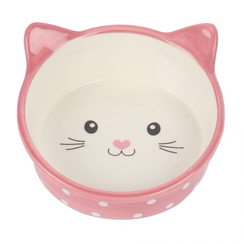 Happypet Κεραμικό Μπολ Γάτας Φαγητού & Νερού Polka Dot Ροζ 300ml 