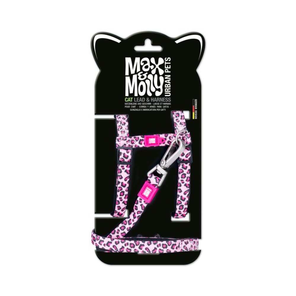 Σετ Επιστήθιο Γάτας με Οδηγό Max & Molly Leopard Pink One Size