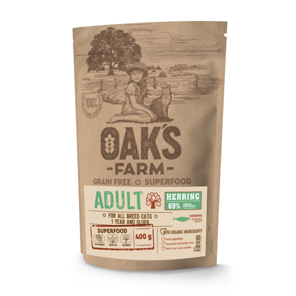 Oak's Farm Grain Free Adult Cats Ρέγγα 400gr-6kg