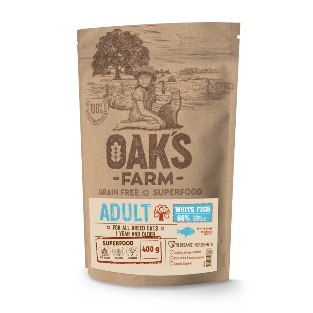 Oak's Farm Grain Free Adult Cats Λευκά Ψάρια 2kg-6kg