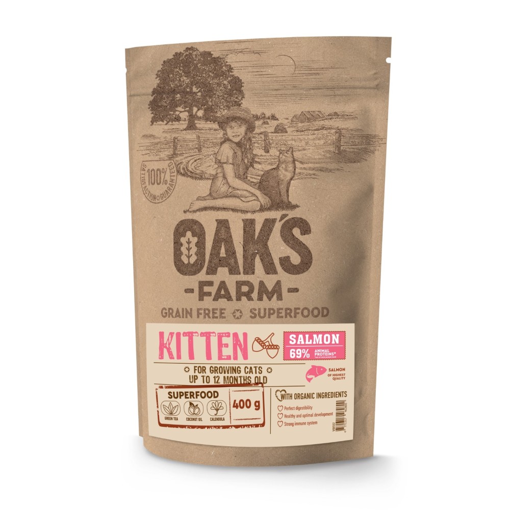 Oak's Farm Grain Free Kitten Σολομός 400gr-6kg