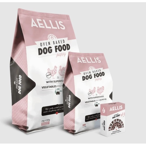 Aellis Oven Baked Ξηρά Τροφή με Κοτόπουλο και Γαλοπούλα για Κουτάβια