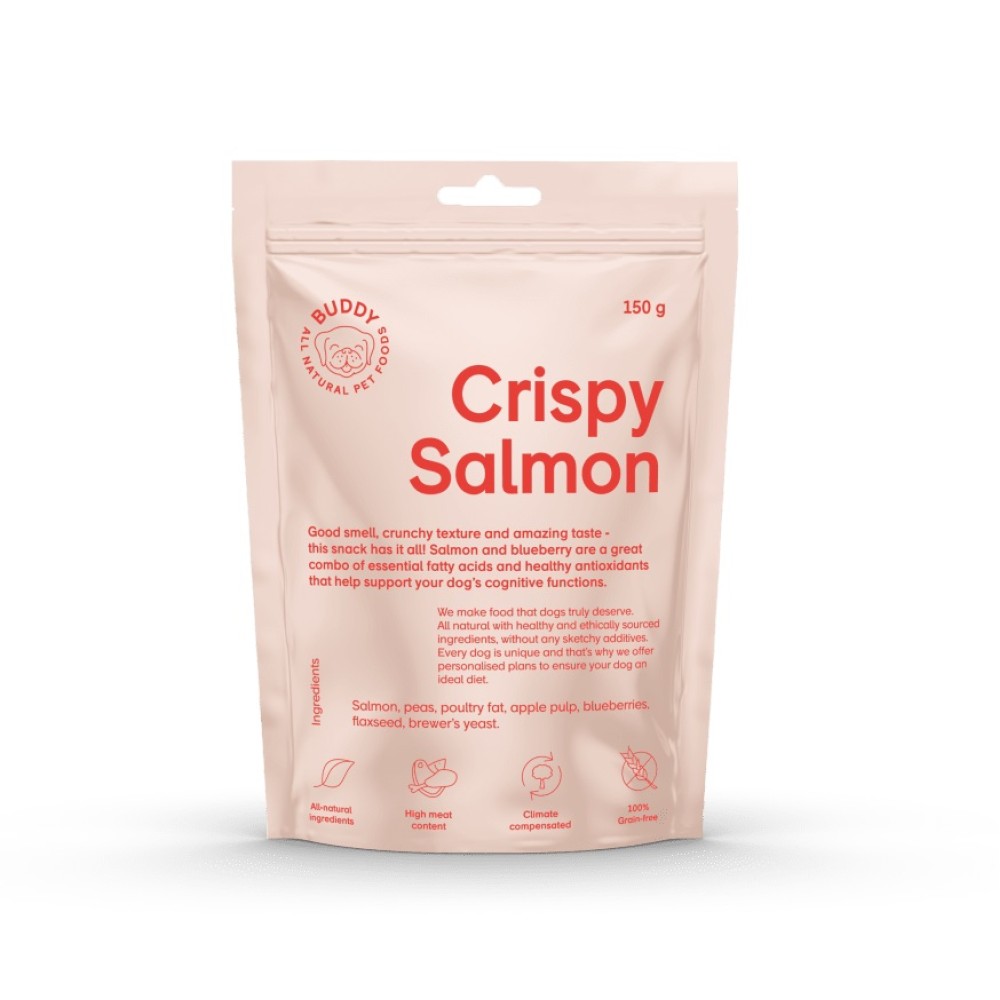 Buddy Pet Food Φυσικές Λιχουδιές με Φρέσκο Σολομό και Μύρτιλλα Crispy Salmon 150gr