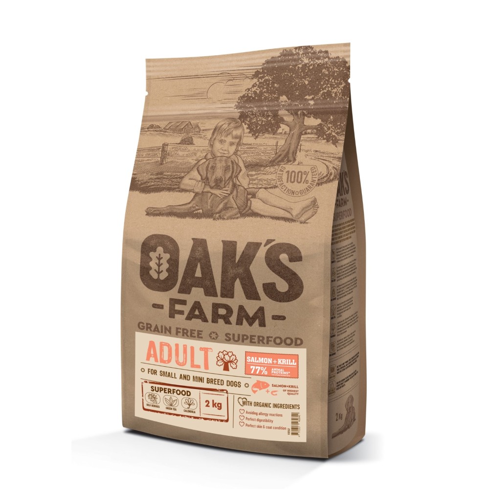 Oak's Farm Grain Free Small Adult Σολομός με Κριλ 2-6,5kg