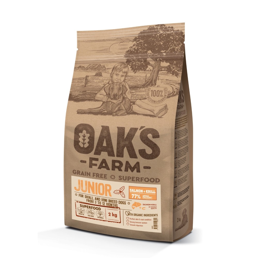 Oak's Farm Grain Free Small Junior Σολομός με Κριλ 2kg