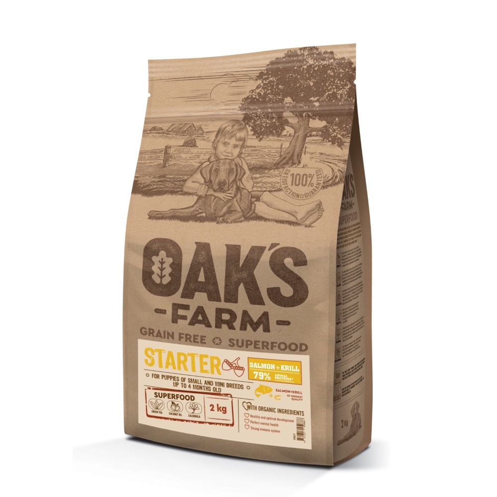 Oak's Farm Grain Free Small Starter Σολομός με Κριλ 2kg