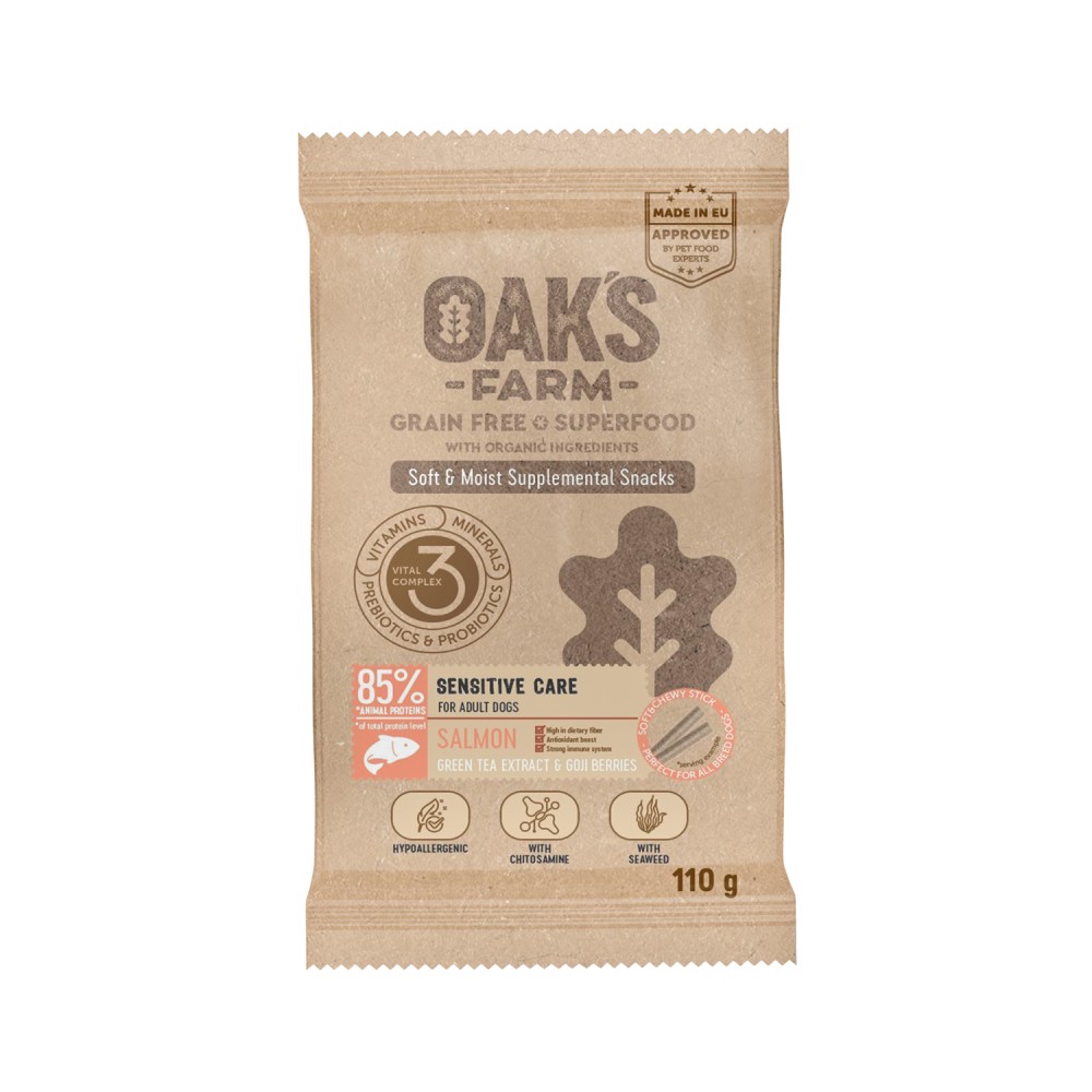  Oak’s Farm Στρογγυλά Sticks Σκύλου με Σολομό για Διατροφικές Ευαισθησίες 110gr