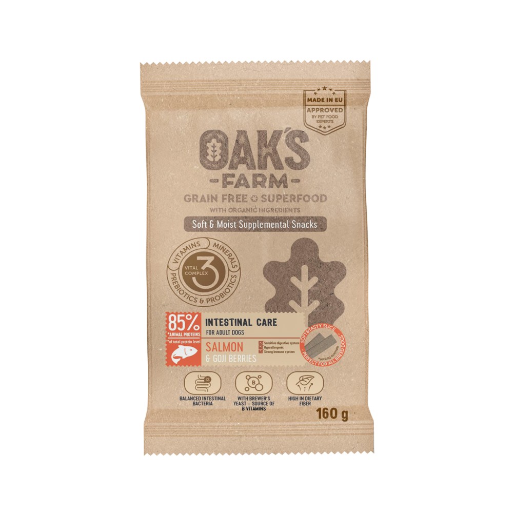  Oak’s Farm Μαλακά Sticks Σκύλου με Σολομό και Goji Berries για Ενίσχυση του Ανοσοποιητικού 160gr
