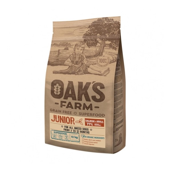 Oak's Farm Grain Free All Junior Σολομός με Κριλ