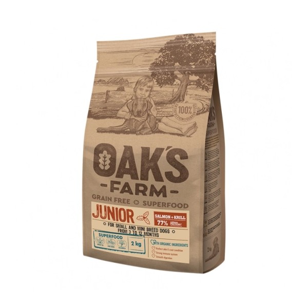 Oak's Farm Grain Free Small Junior Σολομός με Κριλ 2kg