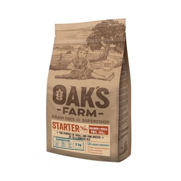 Oak's Farm Grain Free Small Starter Σολομός με Κριλ