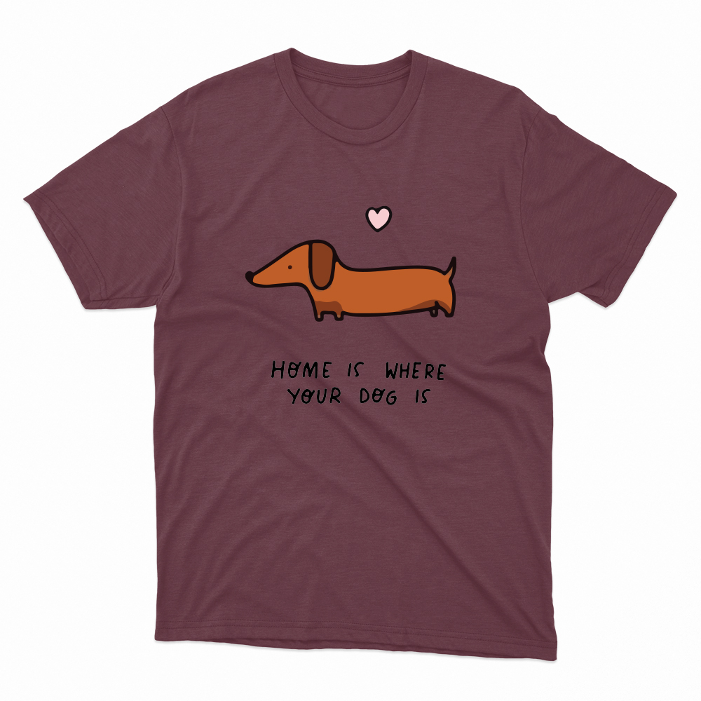 Unisex Οργανικό Μπορντό T-shirt Home is Where Your Dog Is