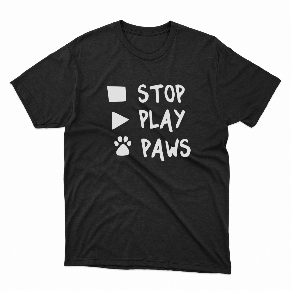 Unisex Οργανικό Μαύρο T-shirt Stop Play Paws