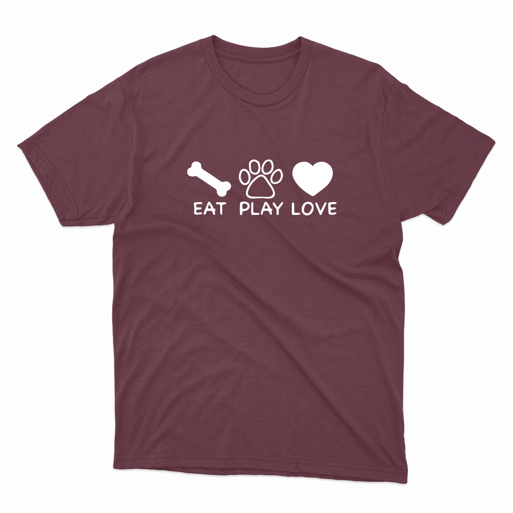 Unisex Οργανικό Μπορντό T-shirt Eat Play Love