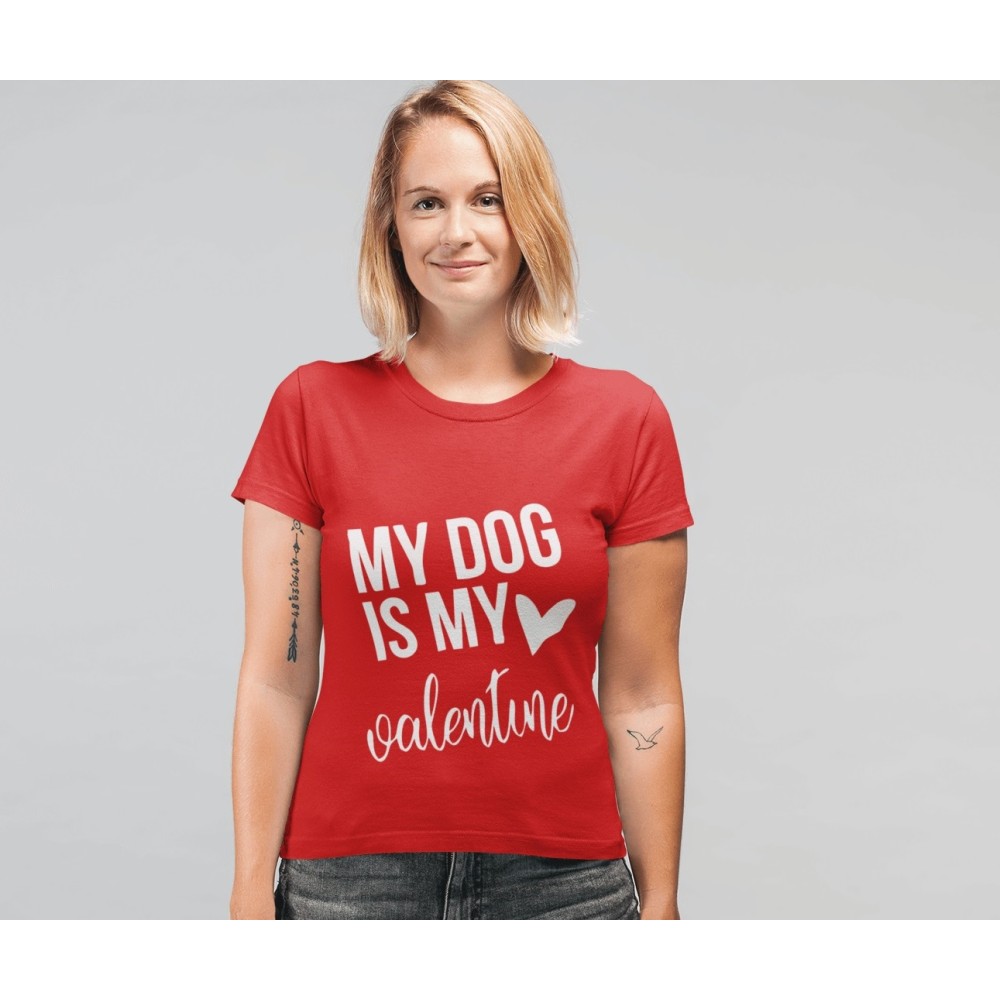 Unisex Οργανικό Κόκκινο T-shirt My Dog is My Valentine